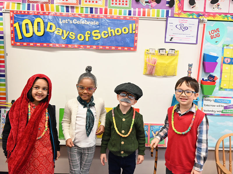 Students dressed up for the 100th day of school