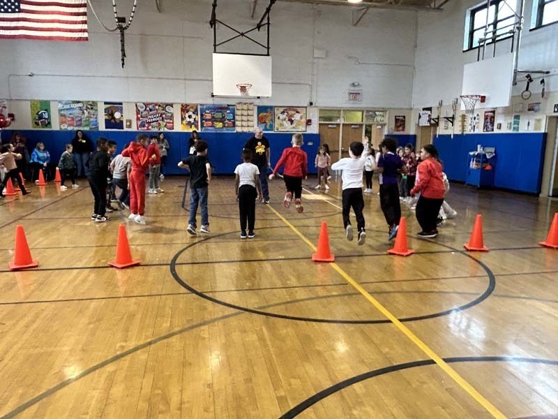 Students participating in the American Heart Association’s Kids Heart Challenge
